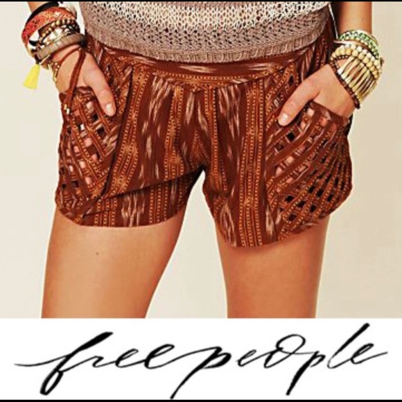 SOLD •$128 Free People New Romantics Brown Tribal Lattice Shorts - Picture 2 of 12